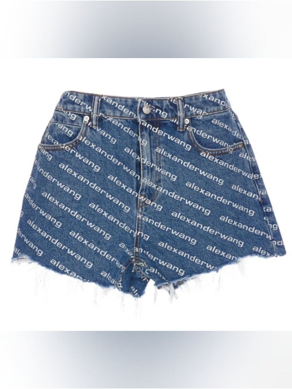 Alexander Wang Logo Monogrammed Denim Shorts Sz 29 NWT